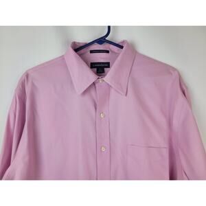 Lands End Men's Pinpoint Oxford Button Up Shirt Pink Purple Sz 17/37 Tall